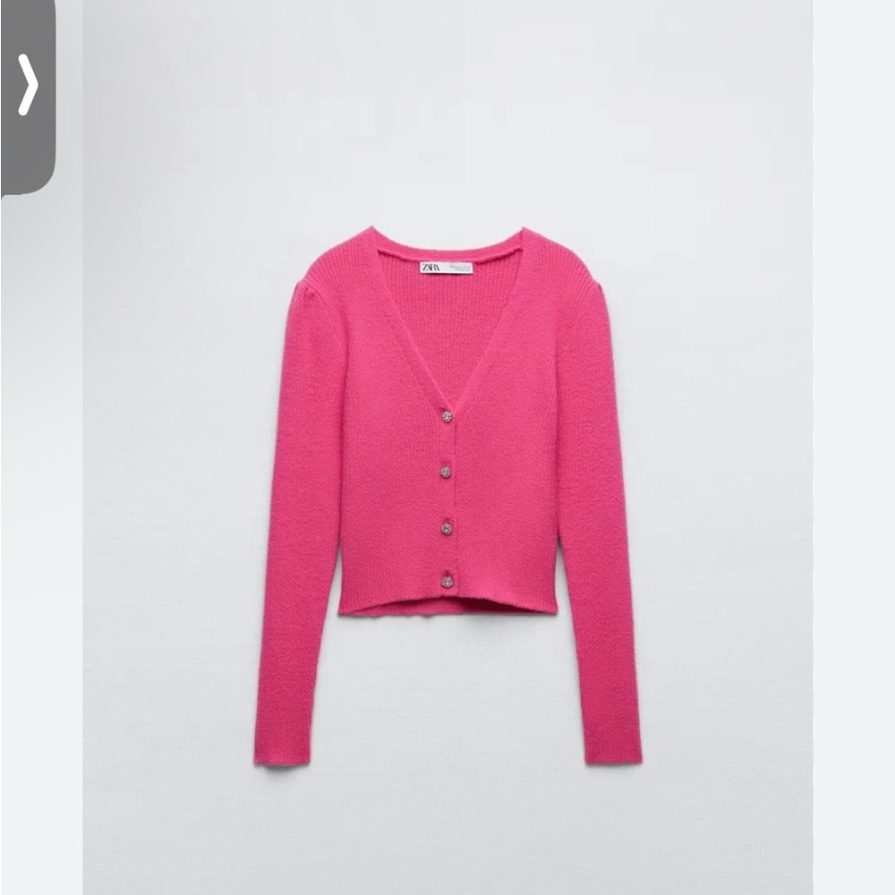 NWOT ZARA JEWEL BUTTON KNIT CARDIGAN FUCHSIA 9598/197